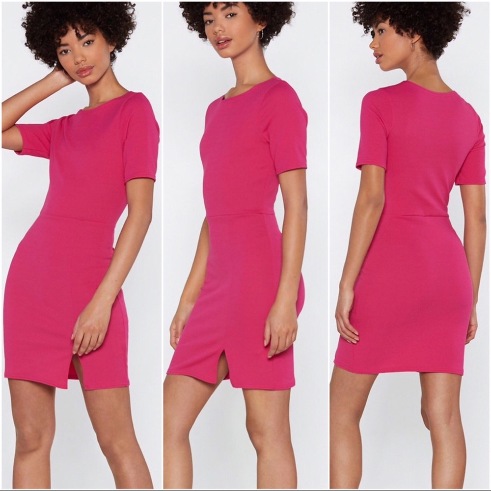 Nasty Gal Size 0 Pink Slit Down Bodycon Dress NWT